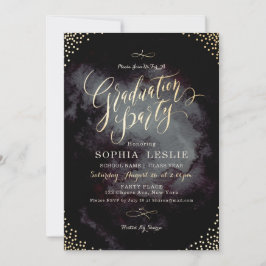 Invitación Fiesta de graduación con caligrafía en oro negro g