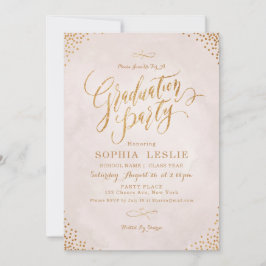 Invitación Fiesta de graduación con caligrafía glam rosa dora