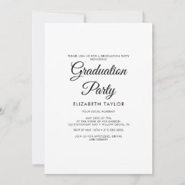Invitación Fiesta de graduación con caligrafía negra elegante
