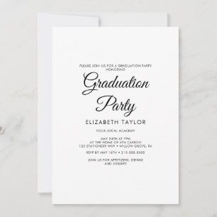 Invitación Fiesta de graduación con caligrafía negra elegante