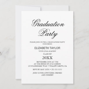 Invitación Fiesta de Graduación con Caligrafía Negra Elegante