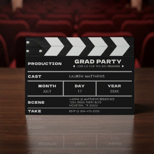 Invitación Fiesta de Graduación con Claqueta de Cine