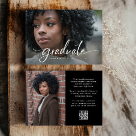Invitación Fiesta de Graduación con Código QR de Foto Negra y