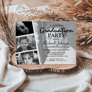 Invitación Fiesta de Graduación con Collage de Fotos Moderno