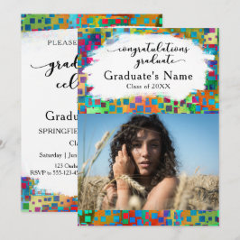 Invitación Fiesta de graduación con confeti de colores brilla