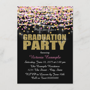 Invitación Fiesta de Graduación con Confeti de Oro