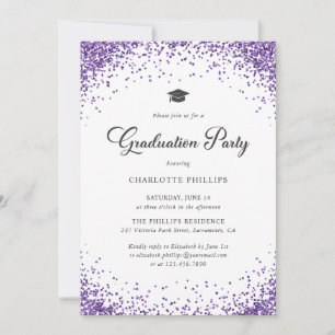 Invitación Fiesta de Graduación con Confeti Morado