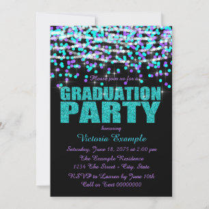 Invitación Fiesta de graduación con confeti morado y azul tur