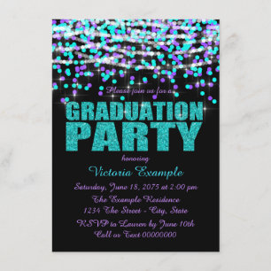 Invitación Fiesta de Graduación con Confeti Morado y Turquesa