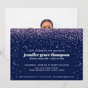 Invitación Fiesta de Graduación con Confeti Rosa y AZUL