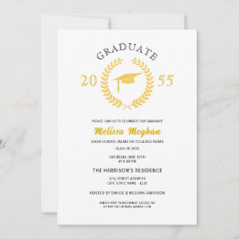 Invitación Fiesta de Graduación con Corona de Laurel Dorada F