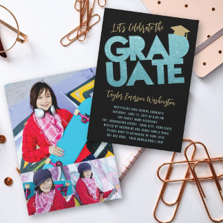 Invitación Fiesta de Graduación con Corte de Graduada Brillo 