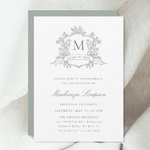 Invitación Fiesta de graduación con cresta francesa en verde