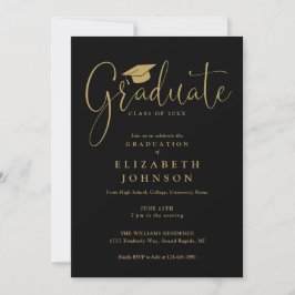 Invitación Fiesta de Graduación con Elegante Letra Negra y Do