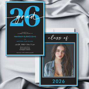 Invitación Fiesta de Graduación con Escritura Azul Minimalist
