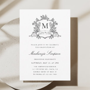 Invitación Fiesta de graduación con escudo francés en blanco