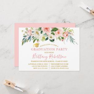 Invitación Fiesta de Graduación con Flores Blancas y Rosa Acu