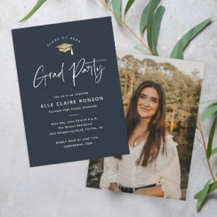 Invitación Fiesta de Graduación con Foto Azul Marino de Guión