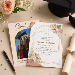 Invitación Fiesta de Graduación con Foto Boho Neutral Persona