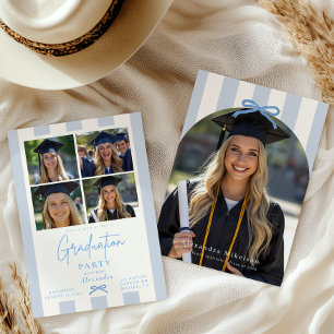 Invitación Fiesta de Graduación con Foto de Arco Azul Preppy