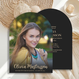 Invitación Fiesta de Graduación con Foto de Arco de Oro Negro