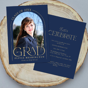 Invitación Fiesta de graduación con foto de arco dorado en az