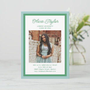 Invitación Fiesta de Graduación con Foto de Borde Verde Azul 