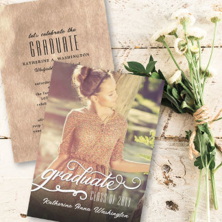 Invitación Fiesta de Graduación con Foto de Bronce de Letra R