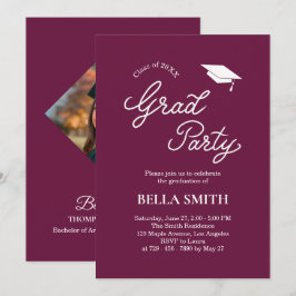 Invitación Fiesta de Graduación con Foto de Caligrafía Modern