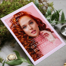 Invitación Fiesta de Graduación con Foto de Cuadros Rosados M