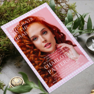 Invitación Fiesta de Graduación con Foto de Cuadros Rosados M