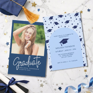 Invitación Fiesta de Graduación con Foto de Escritura Blanca 
