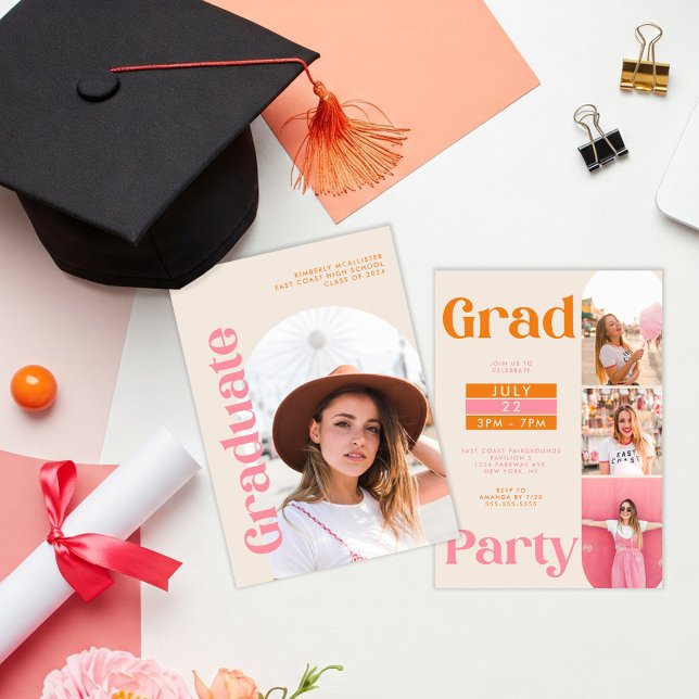 Invitación Fiesta de graduación con foto de graduado moderno  (Subido por el creador)