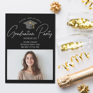 Invitación Fiesta de graduación con foto de graduado negro el