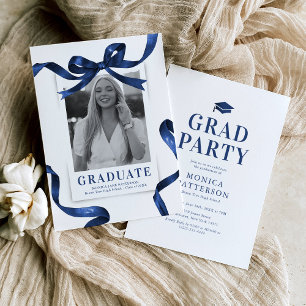 Invitación Fiesta de Graduación con Foto de Lazo Azul