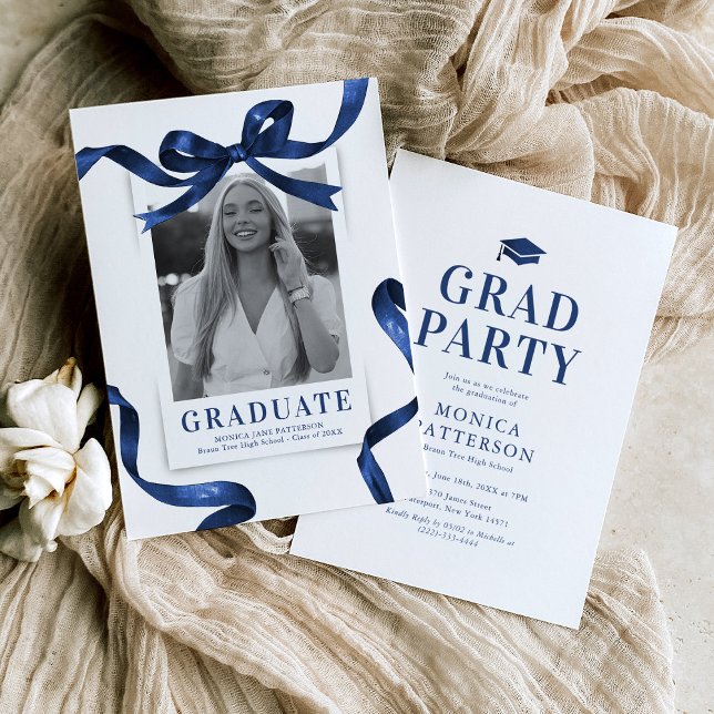 Invitación Fiesta de Graduación con Foto de Lazo Azul (Subido por el creador)