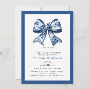 Invitación Fiesta de Graduación con Foto de Lazo Floral Azul 