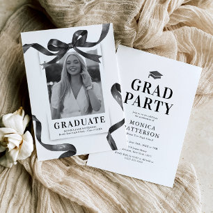 Invitación Fiesta de Graduación con Foto de Lazo Negro