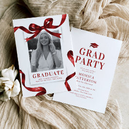 Invitación Fiesta de Graduación con Foto de Lazo Rojo