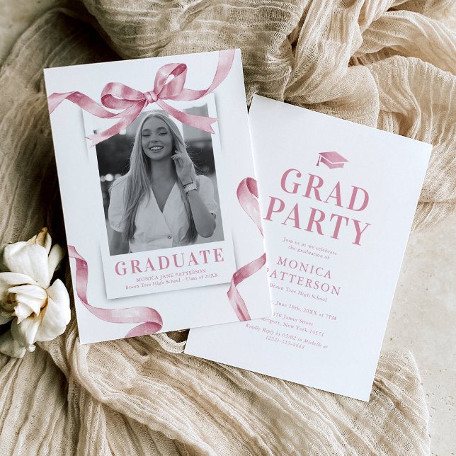Invitación Fiesta de Graduación con Foto de Lazo Rosa (Subido por el creador)