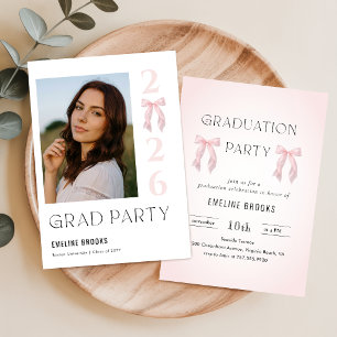 Invitación Fiesta de Graduación con Foto de Lazo Rosa Graduac