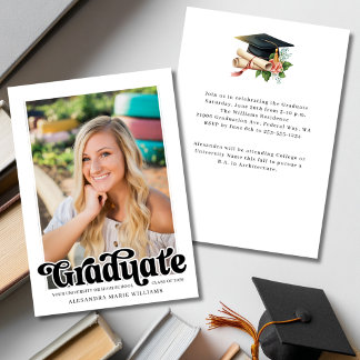 Invitación Fiesta de Graduación con Foto de Letra Antigua