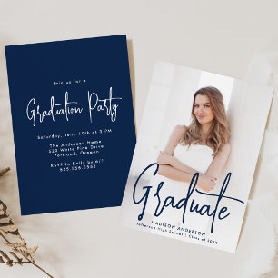 Invitación Fiesta de Graduación con Foto de Letra Cursiva de 