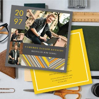 Invitación Fiesta de Graduación con Foto de Rayas Amarillas E