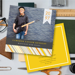 Invitación Fiesta de Graduación con Foto de Rayas Amarillas E