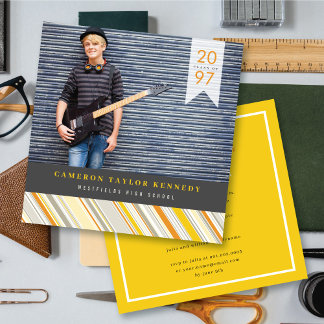 Invitación Fiesta de Graduación con Foto de Rayas Amarillas E