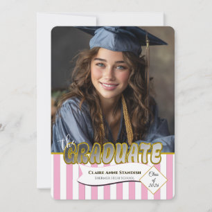 Invitación Fiesta de Graduación con Foto de Rayas Blancas y R