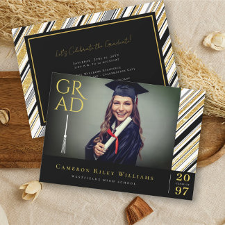 Invitación Fiesta de Graduación con Foto de Rayas Chic de Bri