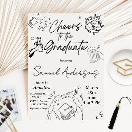 Invitación Fiesta de Graduación con Foto Dibujada a Mano Mode