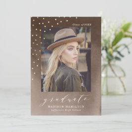 Invitación Fiesta de Graduación con Foto en Acuarela Marrón E